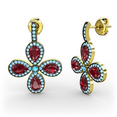 Aida Küpe - Akuamarin ve garnet 8 ayar altın küpe #15x0uu5