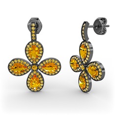 Aida Küpe - Sitrin 925 ayar siyah rodyum kaplama gümüş küpe #165mobo