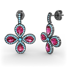 Aida Küpe - Akuamarin ve rodolit garnet 925 ayar siyah rodyum kaplama gümüş küpe #17esl74