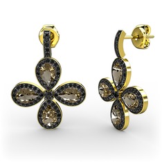 Siyah zirkon ve dumanlı kuvars 18 ayar altın küpe