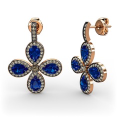 Aida Küpe - Dumanlı kuvars ve lab safir 8 ayar rose altın küpe #1adc803