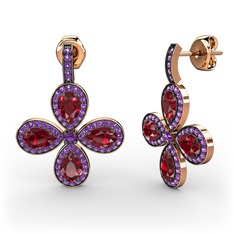 Ametist ve garnet 14 ayar rose altın küpe