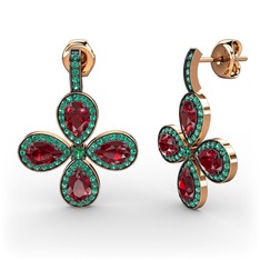 Aida Küpe - Yeşil kuvars ve garnet 14 ayar rose altın küpe #1awa6rh