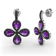 Siyah zirkon ve ametist 14 ayar beyaz altın küpe