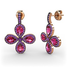 Aida Küpe - Ametist ve rodolit garnet 8 ayar rose altın küpe #1b9vwsm