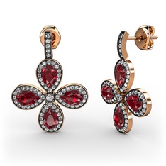 Beyaz zirkon ve garnet 14 ayar rose altın küpe