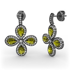 Aida Küpe - Beyaz zirkon ve peridot 925 ayar siyah rodyum kaplama gümüş küpe #1bocfuc