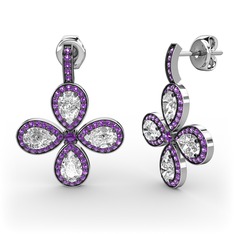 Aida Küpe - Ametist ve beyaz zirkon 14 ayar beyaz altın küpe #1c8697p