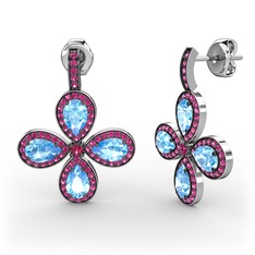 Aida Küpe - Rodolit garnet ve akuamarin 8 ayar beyaz altın küpe #1cdzmel