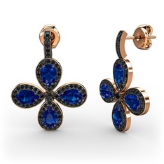 Aida Küpe - Siyah zirkon ve lab safir 8 ayar rose altın küpe #1ch9kxk