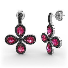 Aida Küpe - Siyah zirkon ve rodolit garnet 14 ayar beyaz altın küpe #1d0foao