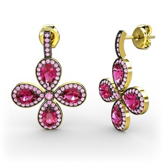 Pembe kuvars ve rodolit garnet 8 ayar altın küpe