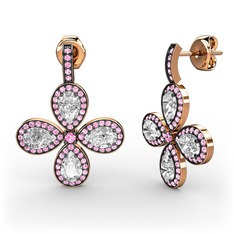 Aida Küpe - Pembe kuvars ve beyaz zirkon 8 ayar rose altın küpe #1dbky1j