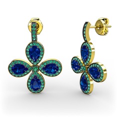 Aida Küpe - Yeşil kuvars ve lab safir 8 ayar altın küpe #1dkeuka