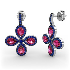 Aida Küpe - Lab safir ve rodolit garnet 14 ayar beyaz altın küpe #1e8wxou