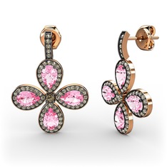 Dumanlı kuvars ve pembe kuvars 8 ayar rose altın küpe