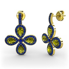 Lab safir ve peridot 925 ayar altın kaplama gümüş küpe