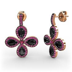 Rodolit garnet ve siyah zirkon 14 ayar rose altın küpe