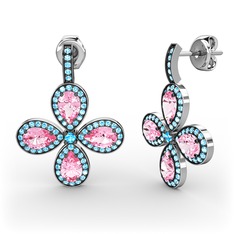 Aida Küpe - Akuamarin ve pembe kuvars 18 ayar beyaz altın küpe #1f45pua