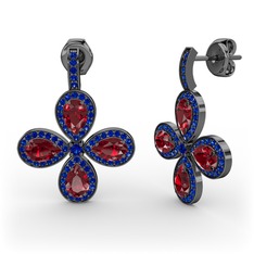 Aida Küpe - Lab safir ve garnet 925 ayar siyah rodyum kaplama gümüş küpe #1fco15m