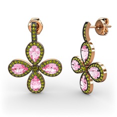 Aida Küpe - Peridot ve pembe kuvars 925 ayar rose altın kaplama gümüş küpe #1fqkx33