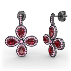 Aida Küpe - Pembe kuvars ve garnet 925 ayar siyah rodyum kaplama gümüş küpe #1fqlyw0