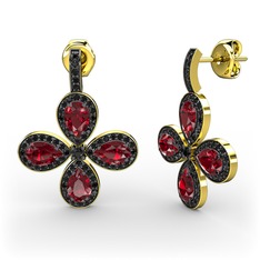 Siyah zirkon ve garnet 14 ayar altın küpe