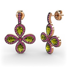 Rodolit garnet ve peridot 14 ayar rose altın küpe