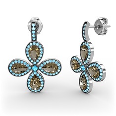 Aida Küpe - Akuamarin ve dumanlı kuvars 8 ayar beyaz altın küpe #1gvbvtx