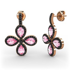 Siyah zirkon ve pembe kuvars 8 ayar rose altın küpe