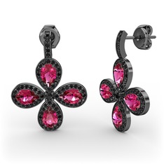 Siyah zirkon ve rodolit garnet 925 ayar siyah rodyum kaplama gümüş küpe