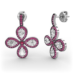 Aida Küpe - Rodolit garnet ve beyaz zirkon 8 ayar beyaz altın küpe #1i8itn3