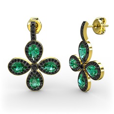 Aida Küpe - Siyah zirkon ve yeşil kuvars 8 ayar altın küpe #1i8jja8