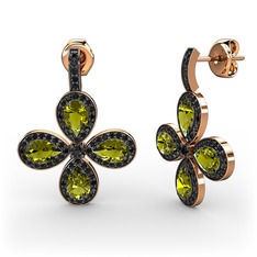 Siyah zirkon ve peridot 8 ayar rose altın küpe