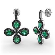 Aida Küpe - Siyah zirkon ve yeşil kuvars 14 ayar beyaz altın küpe #1iekxh5