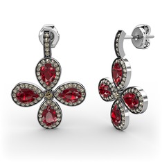 Dumanlı kuvars ve garnet 14 ayar beyaz altın küpe