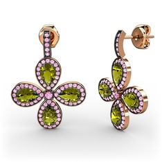 Aida Küpe - Pembe kuvars ve peridot 8 ayar rose altın küpe #1is9ib2