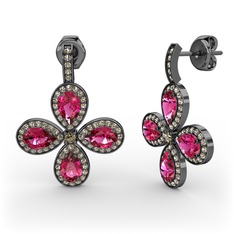 Aida Küpe - Dumanlı kuvars ve rodolit garnet 925 ayar siyah rodyum kaplama gümüş küpe #1jvt0qc