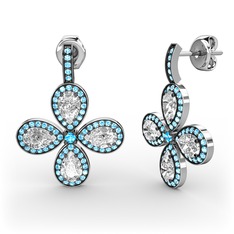 Aida Küpe - Akuamarin ve beyaz zirkon 14 ayar beyaz altın küpe #1k8nio