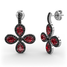 Aida Küpe - Siyah zirkon ve garnet 14 ayar beyaz altın küpe #1ktetcr