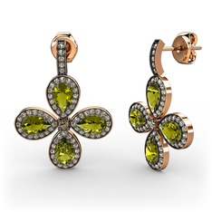 Aida Küpe - Dumanlı kuvars ve peridot 925 ayar rose altın kaplama gümüş küpe #1l00fnc