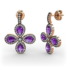 Aida Küpe - Beyaz zirkon ve ametist 14 ayar rose altın küpe #1lm0953