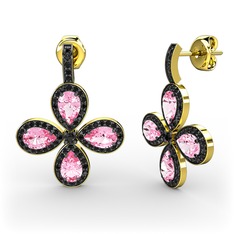 Aida Küpe - Siyah zirkon ve pembe kuvars 925 ayar altın kaplama gümüş küpe #1lmhkum