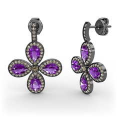 Aida Küpe - Dumanlı kuvars ve ametist 925 ayar siyah rodyum kaplama gümüş küpe #1lxc5pr