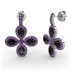 Ametist ve siyah zirkon 14 ayar beyaz altın küpe