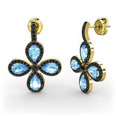 Siyah zirkon ve akuamarin 18 ayar altın küpe