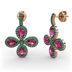 Aida Küpe - Yeşil kuvars ve rodolit garnet 14 ayar rose altın küpe #1n7krxi