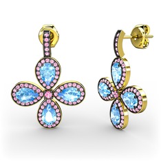 Aida Küpe - Pembe kuvars ve akuamarin 18 ayar altın küpe #1n7nxem