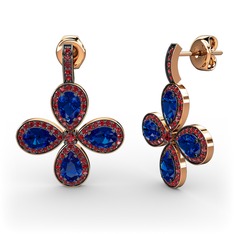 Garnet ve lab safir 18 ayar rose altın küpe