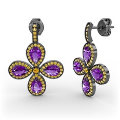 Aida Küpe - Sitrin ve ametist 925 ayar siyah rodyum kaplama gümüş küpe #1o5ycsp